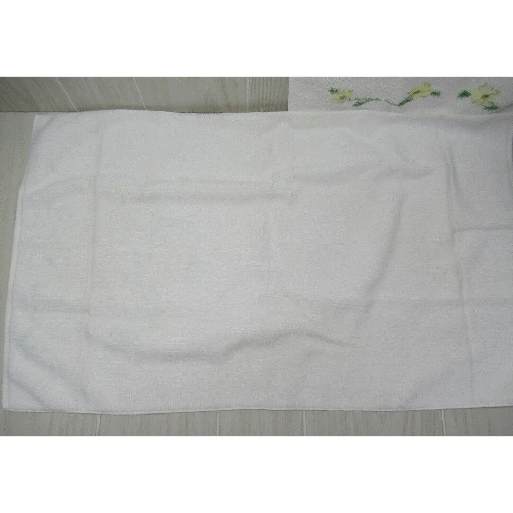 Wamsutta made USA two vintage hand towels yellow flowers floral green leaves